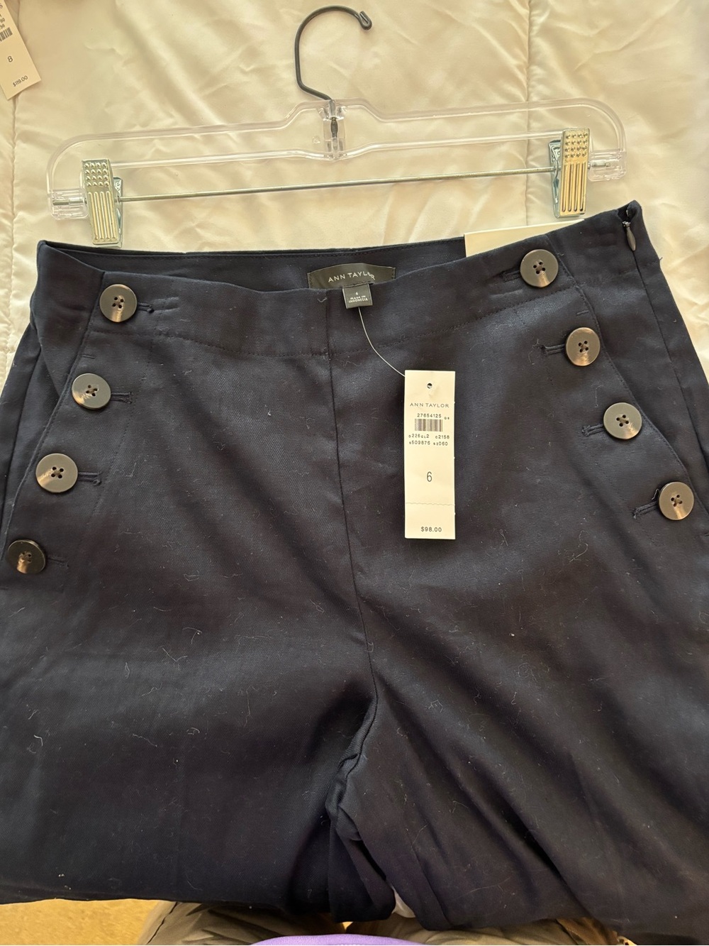 Ann Taylor Navy Linen Sailor Button Front Capris